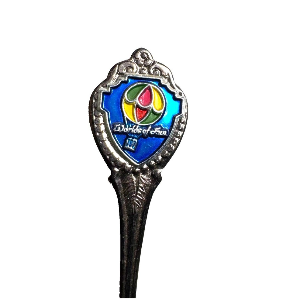 Worlds of Fun Souvenir Spoon Kansas City MO Enamel Hot Air Balloon Vtg RARE HTF